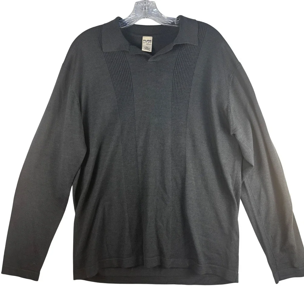 Pure Stuff Nordstrom Mens XL‎ Merino Wool Blend Long Sleeve Polo Sweater Grey